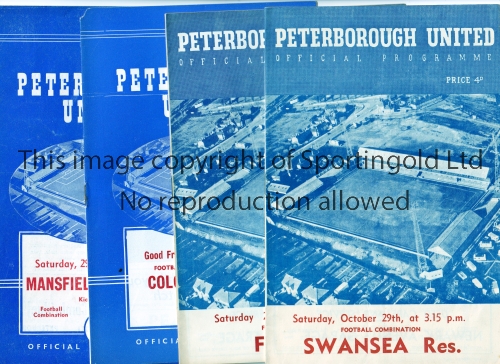 PETERBOROUGH UNITED Four home programmes: Football Combination v Swansea 29/10/60, v Fulham 24/9/60,