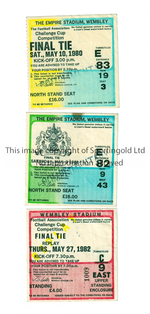 FA CUP FINAL TICKETS Three tickets: 1980 Arsenal v West Ham United, 1981 Tottenham Hotspur v