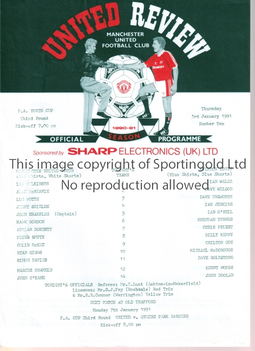 MANCHESTER UNITED Eighteen home single sheet programmes for the Pontin's League for the season