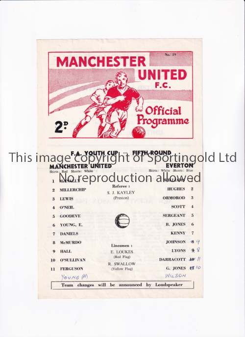 MANCHESTER UNITED Three single sheet programmes for home FA Youth Cup ties in season 1968/9 v