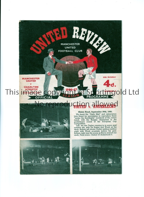 MANCHESTER UNITED / BOBBY CHARLTON DEBUT Programme for the home League match v Charlton Athletic 6/