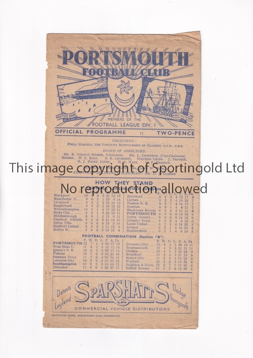 PORTSMOUTH V LEICESTER CITY 1946 Programme for the League match at Portsmouth 12/10/1946, wear and