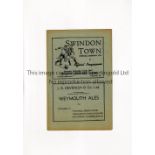SWINDON TOWN V SOUTHEND UNITED 1947 Programme for the Combination match at Swindon 22/11/1947,