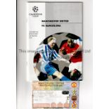 MANCHESTER UNITED Programme and ticket for the home Champions League match v Barcelona 19/10/1994.