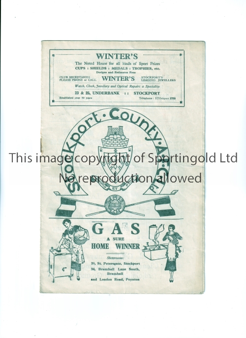 STOCKPORT COUNTY V ASTON VILLA 1938 Programme for the League match at Stockport 23/4/1938,