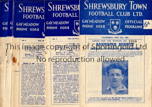 SHREWSBURY TOWN Eleven home programmes for the League matches v Gillingham 25/8/1956, Brentford 8/