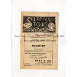 SWANSEA TOWN V BRIGHTON 1949 Programme for the League match at Swansea 29/1/1949, creased, staple