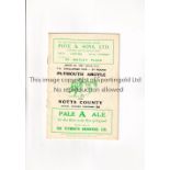 PLYMOUTH ARGYLE V NOTTS COUNTY 1949 FA CUP Programme for the tie at Plymouth 8/1/1949, horizontal