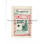 ARSENAL Programme for the away League match v Sunderland 20/12/1947, slightly creased and team