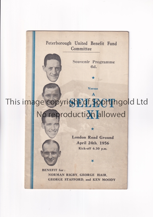 PETERBOROUGH UNITED V A SELECT XI 1956 Programme for the Benefit match for Norman Rigby, George