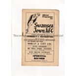SWANSEA TOWN V SOUTHAMPTON 1949 Programme for the League match at Swansea 10/9/1949, horizontal