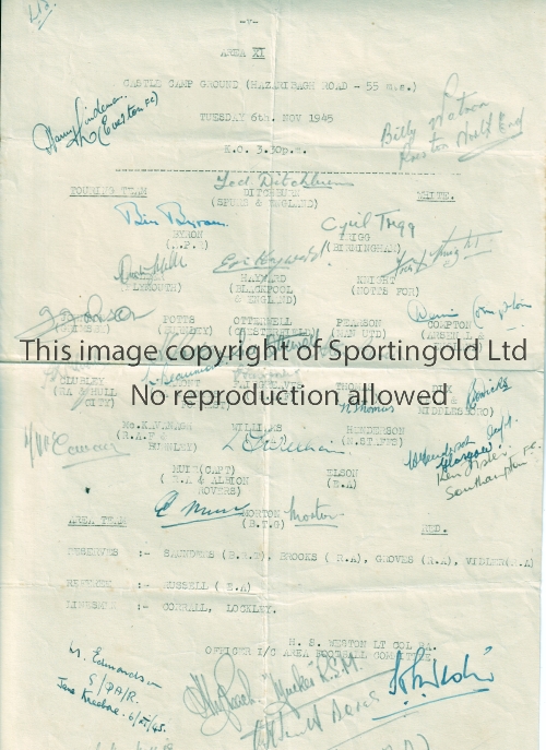 WARTIME FOOTBALL IN INDIA 1945 / AUTOGRAPHS Single sheet programme for Services Touring Team v