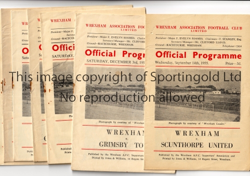 WREXHAM Seven home programmes for the League matches v Scunthorpe United 14/9/1955, Grimsby Town 3/