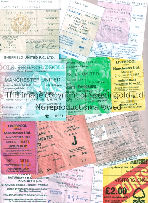 MANCHESTER UNITED Twenty one away tickets, including v Nottingham Forest 1/9/1982 and 24/1/1988,