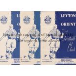 LEYTON ORIENT Three home programmes for the League matches v Aldershot 28/10/1950, creased and pen