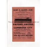 OXFORD UNITED V CAMBRIDGE CITY 1960 / FIRST SEASON AS OXFORD UNITED Programme for the Southern