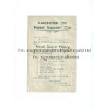 MANCHESTER CITY Balance sheet and invite for the Annual General Meeting for the period 30/5/1938