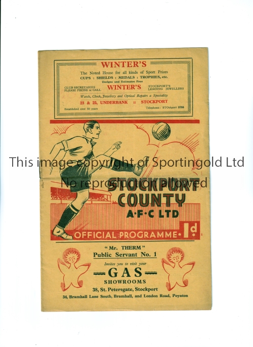 STOCKPORT COUNTY V ROTHERHAM UNITED 1936 Programme for the League match at Stockport 19/9/1936,