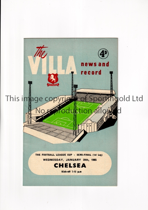 CHELSEA Programme for the away League Cup Semi-Final 1st Leg tie v Aston Villa 20/1/1965, vertical