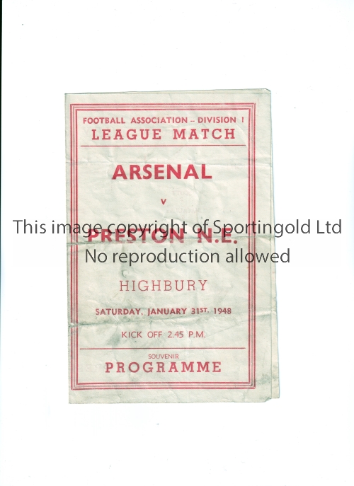 ARSENAL Pirate programme issued by T. Ross for the home League match v Preston North End 31/1/