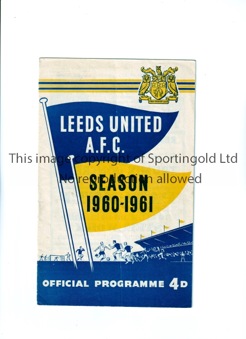 1960-61 FOOTBALL LEAGUE CUP / FIRST SEASON Programme for Leeds United v Blackpool 28/9/1960, very