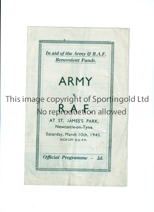 ARMY V THE R.A.F. 1944 AT NEWCASTLE UNITED F.C. Programme for the match at St. James's Park 10/3/