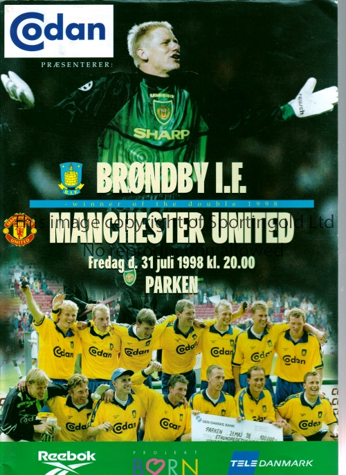 MANCHESTER UNITED Programme for the away Friendly match v Brondby IF 31/7/1998, played in the Treble