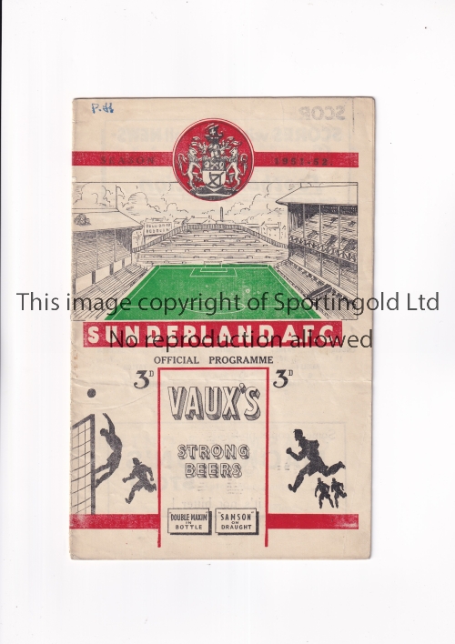 SUNDERLAND V LIVERPOOL 1952 Programme for the League match at Sunderland 19/1/1952, horizontal