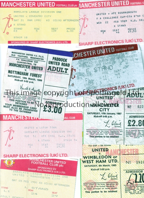 MANCHESTER UNITED Tickets for 1980's home matches: 84/5 West Ham United FA Cup, 86/7 Manchester City