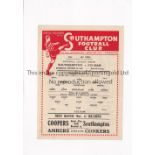 SOUTHAMPTON V FULHAM 1943 Single sheet programme for the FL South match at Southampton 23/10/1943,