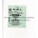 ARSENAL V LIVERPOOL 1991 CALTEX CUP IN SINGAPORE Ticket for match in the national Stadium 17/5/1991,