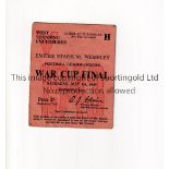 1943 FL SOUTH WAR CUP FINAL / ARSENAL V CHARLTON ATHLETIC Ticket for the match at Wembley 1/5/