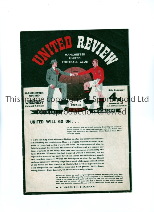 MANCHESTER UNITED V SHEFFIELD WEDNESDAY 1958 FA CUP Programme for the home FA Cup tie v Sheffield