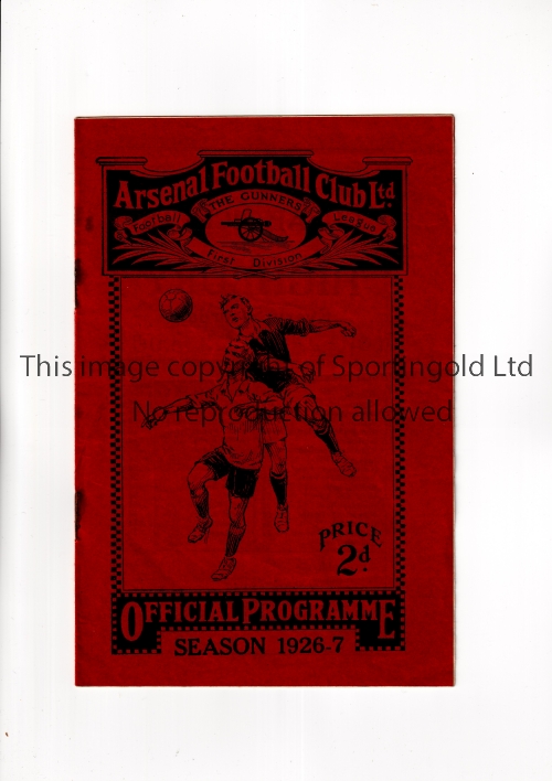 ARSENAL Programme for the home League match v Bury 4/12/1926, slightly rusty staples. Generally