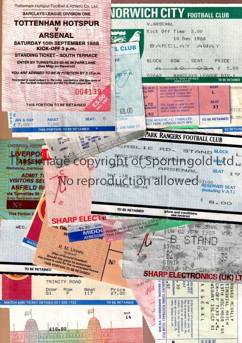 ARSENAL TICKETS Twenty five away tickets for the 1988/9 Championship season missing Wimbledon, Derby