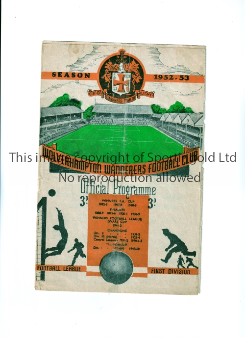 MANCHESTER UNITED Programme for the away Central League match v Wolverhampton Wanderers 7/2/1953,
