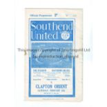 SOUTHEND UNITED V CLAPTON ORIENT 1939 Programme for the League match at Southend 25/2/1939, staple