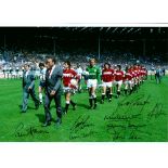MANCHESTER UNITED AUTOGRAPHS 1985 Signed 12 x 8 photo of players walking out at Wembley prior to