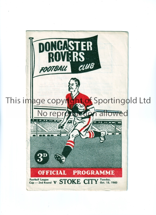 1960-61 FOOTBALL LEAGUE CUP / FIRST SEASON Programme for Doncaster Rovers v Stoke City 18/10/1960.
