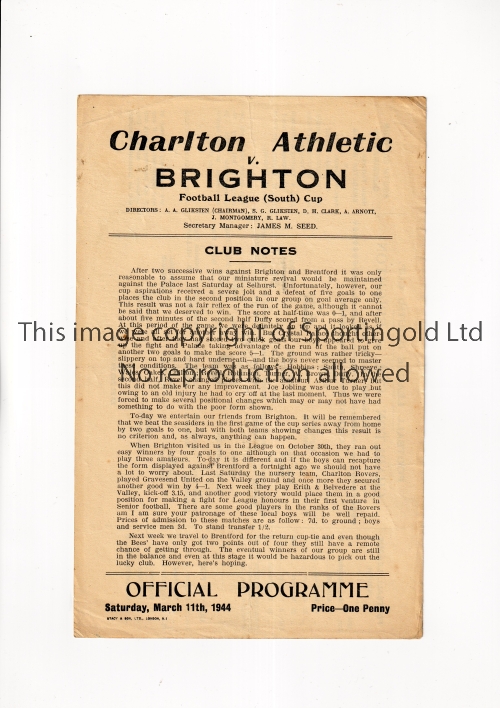 Programme Match Charlton Athletic Vs Portsmouth 1946/47 - Excellent état
