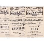 SOUTHAMPTON Three home programmes for the League matches v Bury 20/9/1952, Brentford 28/2/1953 and