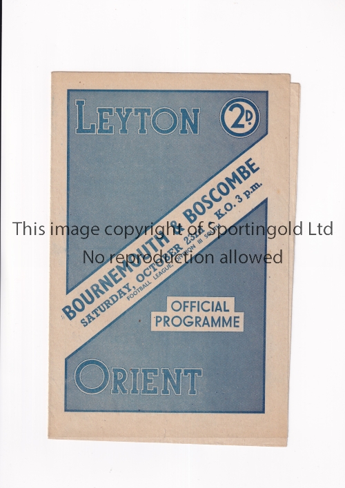 LEYTON ORIENT V BOURNEMOUTH AND BOSCOMBE 1948 Programme for the League match at Leyton 23/10/1948,