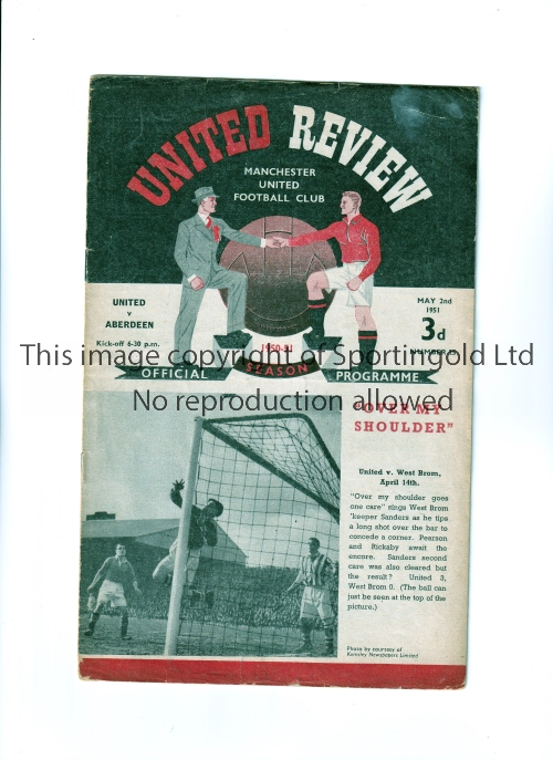 MANCHESTER UNITED Programme for the home Friendly match v Aberdeen 2/5/1951, horizontal crease and