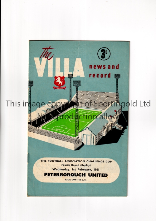 ASTON VILLA Two home programmes, including 1 X FA Cup 4th round replay tie v Peterborough United 1/