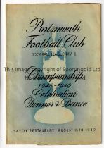 PORTSMOUTH Menu and list of guests for the Celebration Dinner and Dance for Winning the League