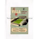 ASTON VILLA Joint home programme for the Central League v Liverpool 26/8/1950 and Wolverhampton