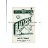 ARSENAL Programme for the away League match v Blackpool 21/2/1953, slightly creased and team