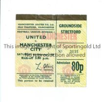MANCHESTER UNITED Ticket for the postponed home match against Manchester City on 4/2/78, slightly