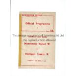 MANCHESTER UNITED Single sheet for the home Gilgryst Cup Final v Stockport County "A" 27/4/1954 at