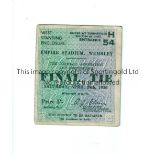 1950 FA CUP FINAL Ticket for Arsenal v Liverpool, vertical crease. Generally good